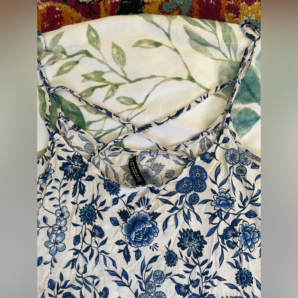 Light airy blue and white flowered tank.